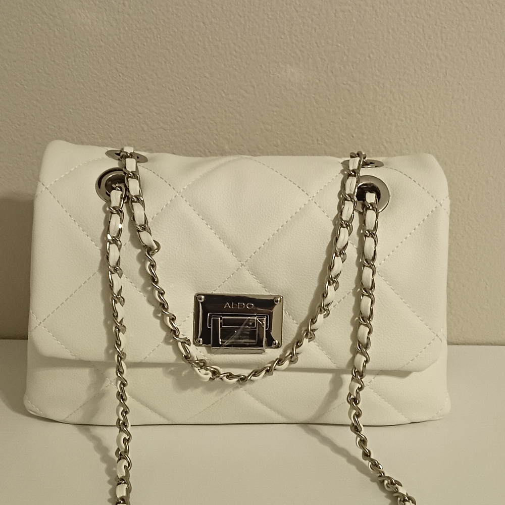 Aldo White Quilted Chain Shoulder Bag